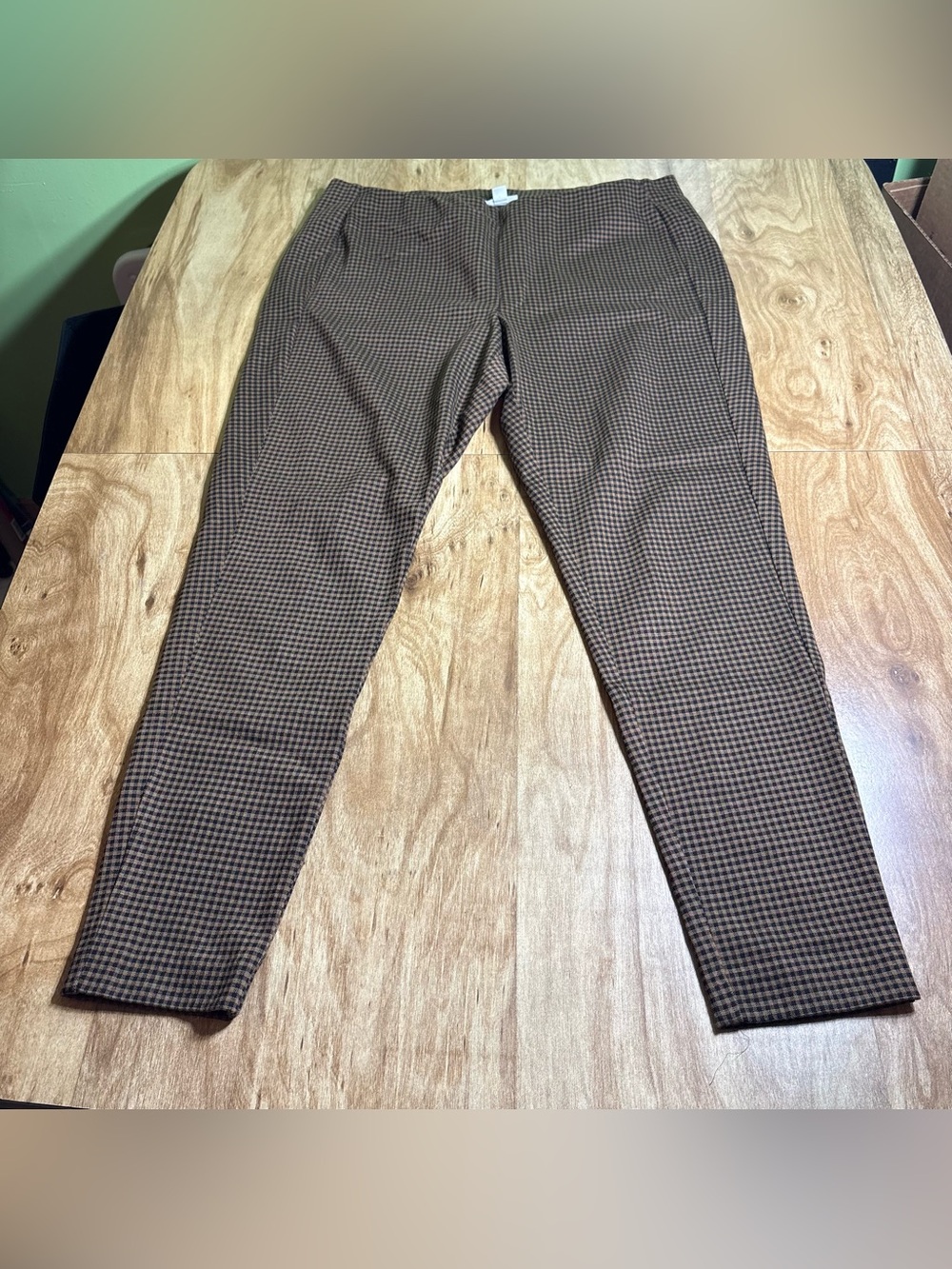 J Jill Ponte Leggings Brown Plaid Stretch Pants Womens Size XL 36x28